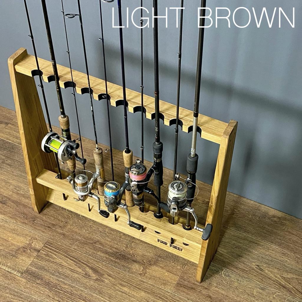 WOOD WORKS Made In Japan Rod Stand for 10 Rods On One Side [Body Brown] [Felt Black]