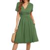 Casual Women's Summer Dress With Pockets V-neck Short Sleeve Midi Dress