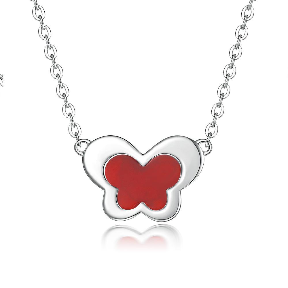 

Fashionable S925 Sterling Silver Inlaid Red Agate Butterfly Necklace with Advanced 3D Versatile Collar Chain
