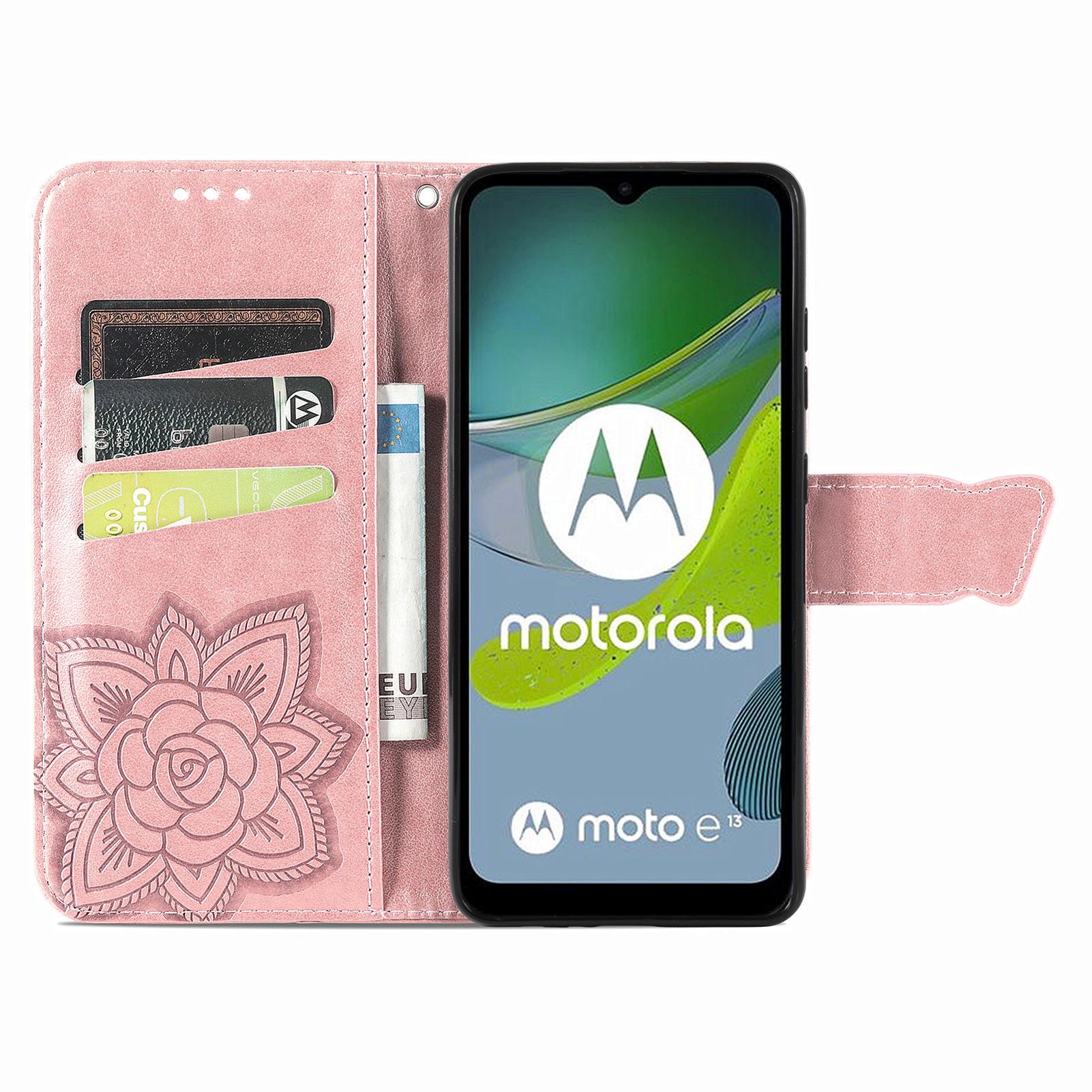 

For Motorola Moto E13 4G Imprinted PU Leather Wallet Phone Case Anti-drop Stand Cover Black