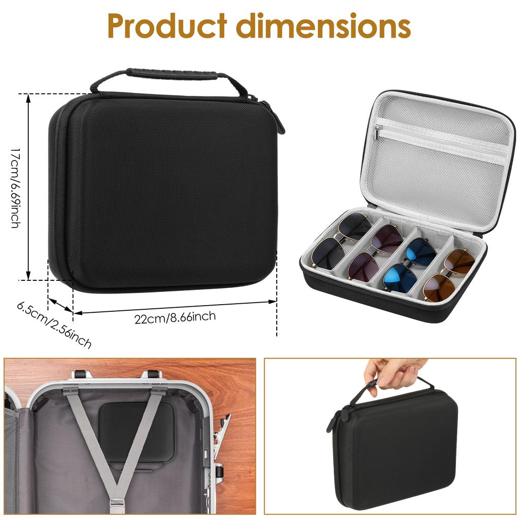 4 Slot Sunglasses Travel Case Portable Glasses Storage Box with Adjustable Slot Hard Shell Eyeglasses Case Sunglasses Organizer#