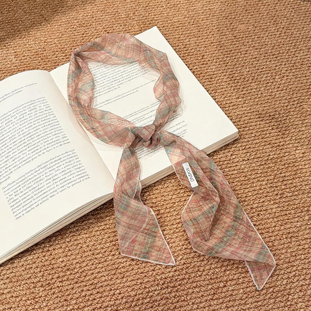 Long Striped Checkered Silk Scarf for Women Lattice Women Summer Scarf New Neck Scarf