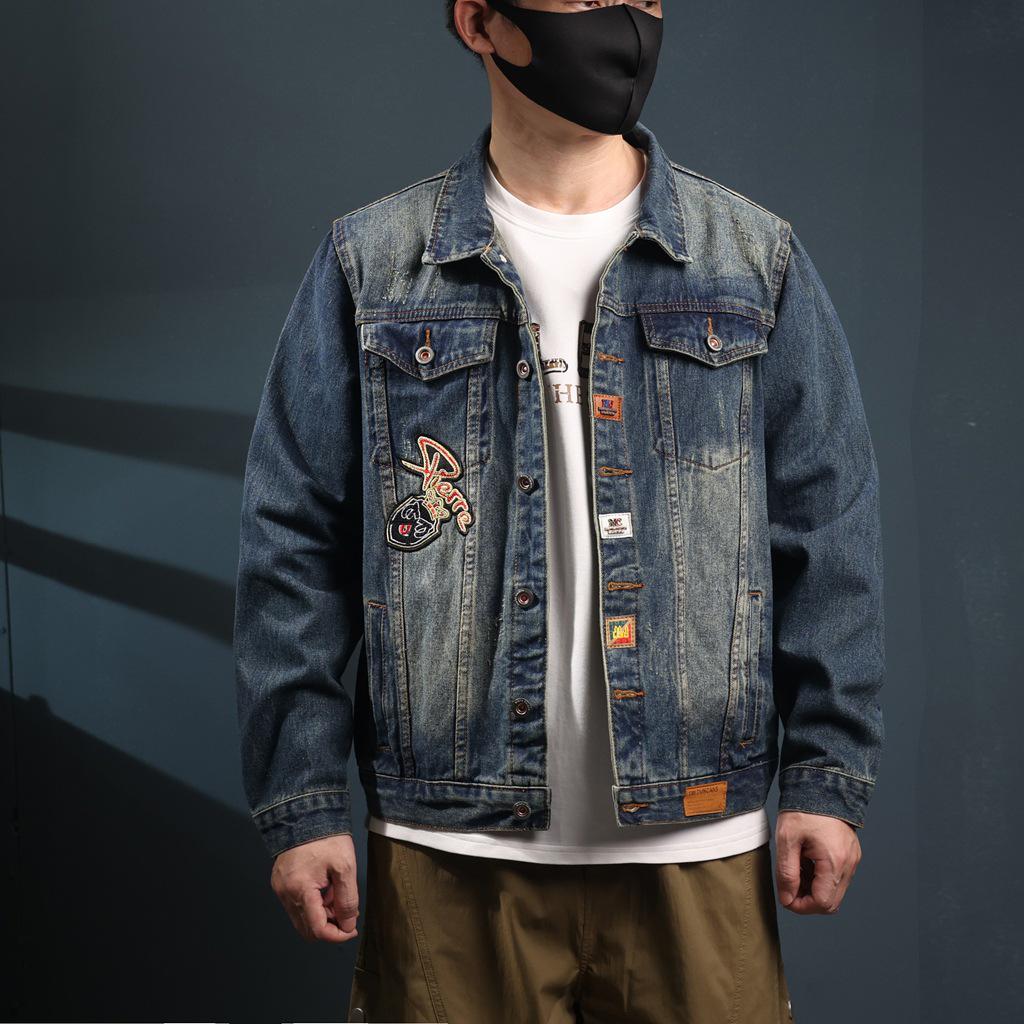Xintang Mens Retro Heavy Industry Denim Jacket – High Street Turn-Down Collar Shirt Jacket 2025, American Loose Fit Top