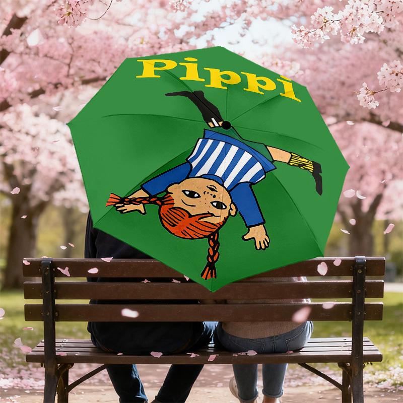 1 Stück Pippi Langstrumpf Regenschirm - 8 Speichen verstärkt, Automatisches Öffnen, Leicht & Langlebig, Niedliches Modeaccessoire für den Außenbereich, Strand oder Freizeit, Beac