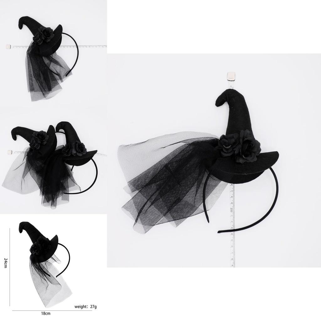 Stylish Lace Headband For Halloween Party French Vintage Witch Hat With Cartoon Ghost Elements Handcrafted)