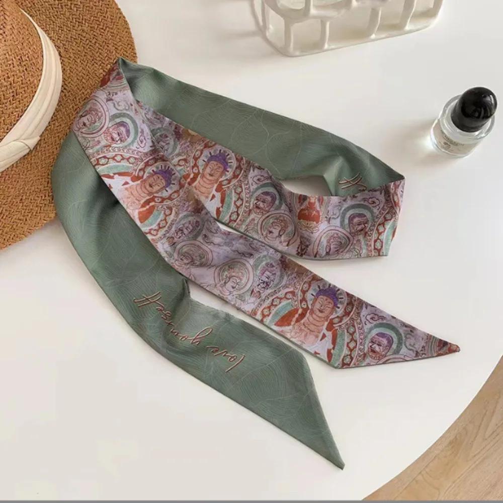 Imitation Silk Print Bag Handle Strap Decoration Scarf Women Neck Tie Bag Headscarves Floral Bands Headband Bag Ribbons