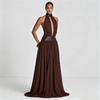 Women's New French Sequined Hollow Neck Dress Waist Sexy Backless European and American Style Chiffon Dress