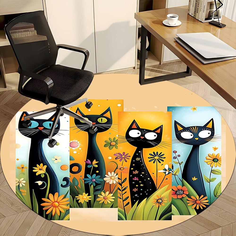 1PC Cat Garden Office Round Area Rug, Mat Suitable ForOffice, Under Office Chairs Bedroom Living Room Home Decor, Room Deco