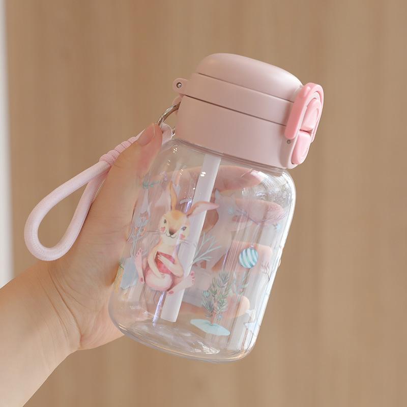 Water bottle simple high value double drinking straw cup cute student drop-proof children's kettle large capacity portable plastic water cup