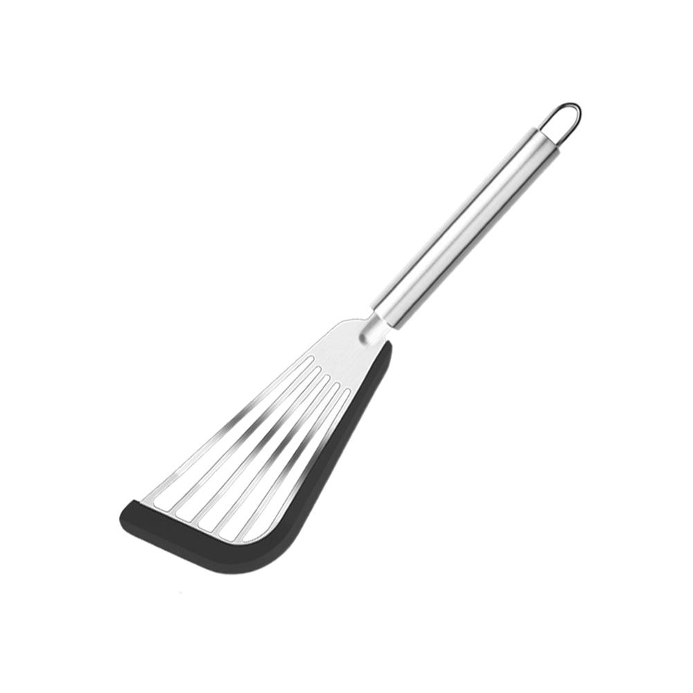 

Щелевая лопатка из нержавеющей стали, термостойкая, с силиконовой ручкой, для переворачивания рыбы и стейков, нескользящий кухонный инструмент для готовки