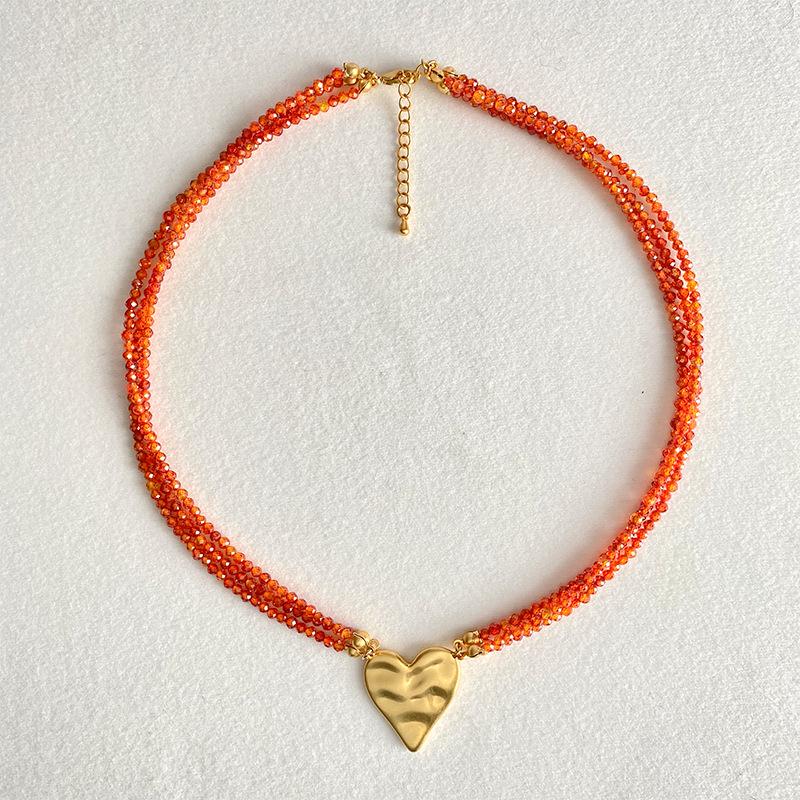 

Романтический французский оранжево-красный хрустальный кулон-сердце чокер