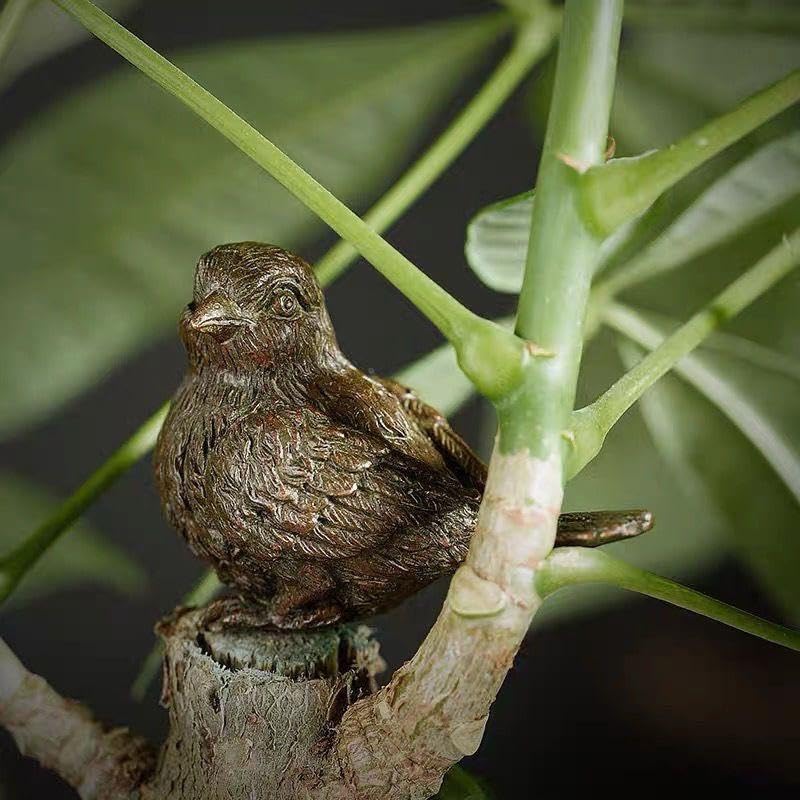 [Nekogamiyama] Prespapier Vrăbioară, Ornament Artizanal din Cupru, Decor Retro Vintage