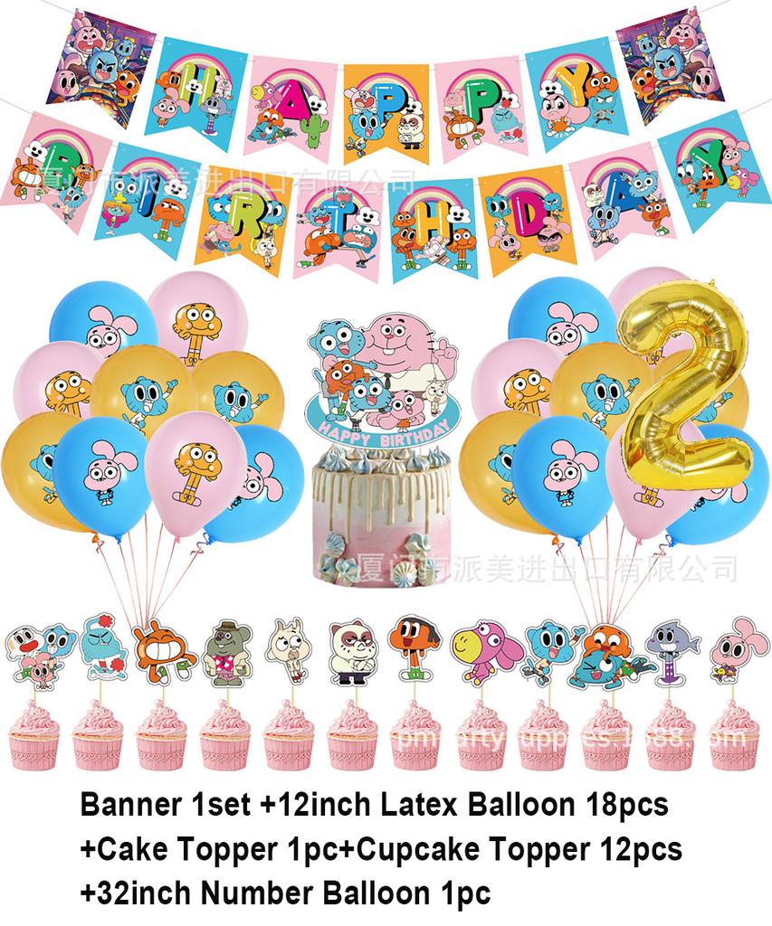 Cartoon Comedy G-Gumball Birthday Party Decorations Colorful Number Balloon Cake Topper Amazing World Party Supplies Kid Gifts