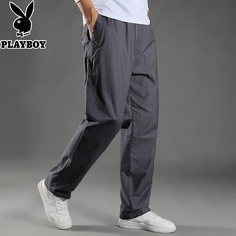 PLAYBOY Men's Loose Straight-Leg Cotton Casual Cargo Pants