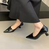 2025 Spring New Pointed Head Thin Heel Medium Heel Single Shoes Women's Shoes Thin High Heels Celebrity Style Work Commute Shallow Mouth