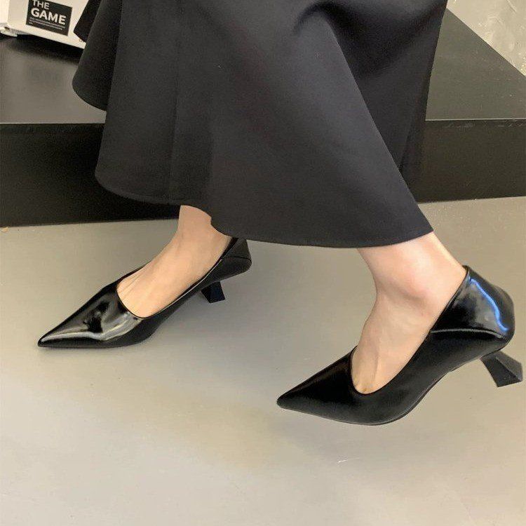 2025 Spring New Pointed Head Thin Heel Medium Heel Single Shoes Women's Shoes Thin High Heels Celebrity Style Work Commute Shallow Mouth