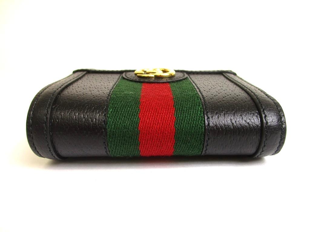 Authentic GUCCI Double G Black Leather Web Stripe Ophidia Bifold Wallet # A851  Refurbished