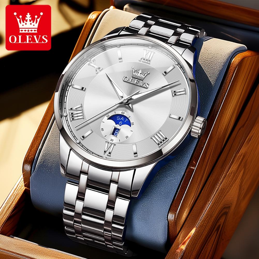 OLEVS Mode Business Herren Armbanduhr Leuchtend Solides Edelstahlarmband Wasserdichte Quarzuhr