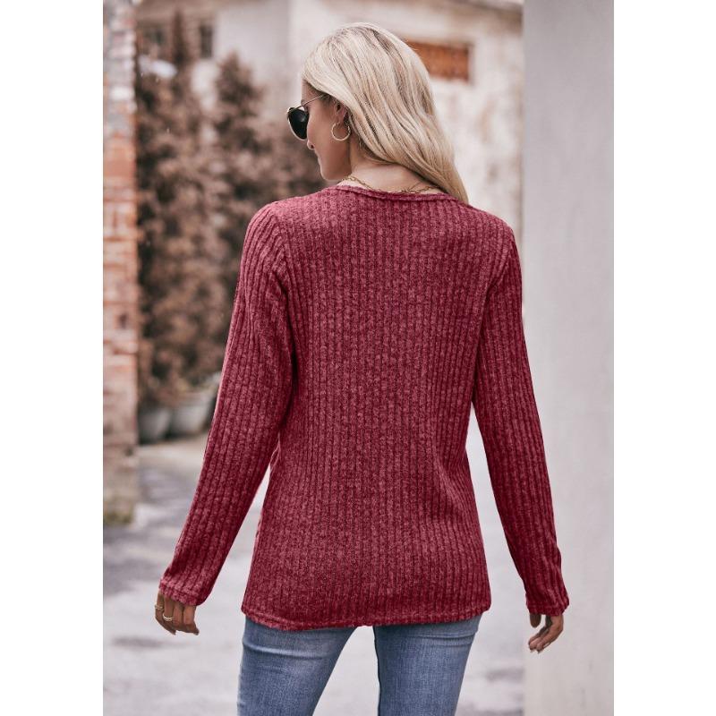 Women's Fashion Casual Spring Fall Solid Color Print Long Sleeve O-Neck Blouses & Shirts