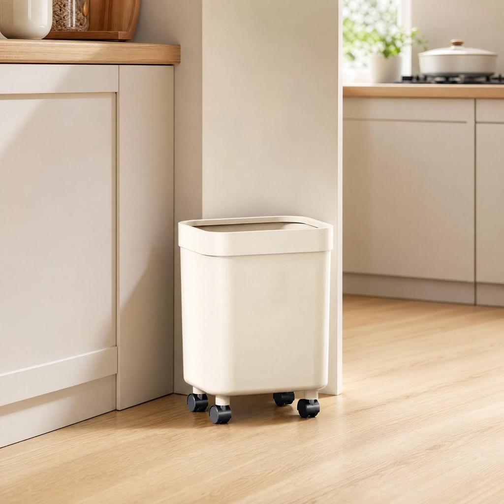 Wheeled Rectangular Trash Can with Caster Wheels Easy To Clean PP Plastic Waste