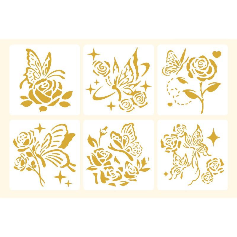 6pcs/set Floral Butterfly Stencil Templates for Scrapbook Wall Small Creative Design DIY Decor Stencils for Painting and Decor