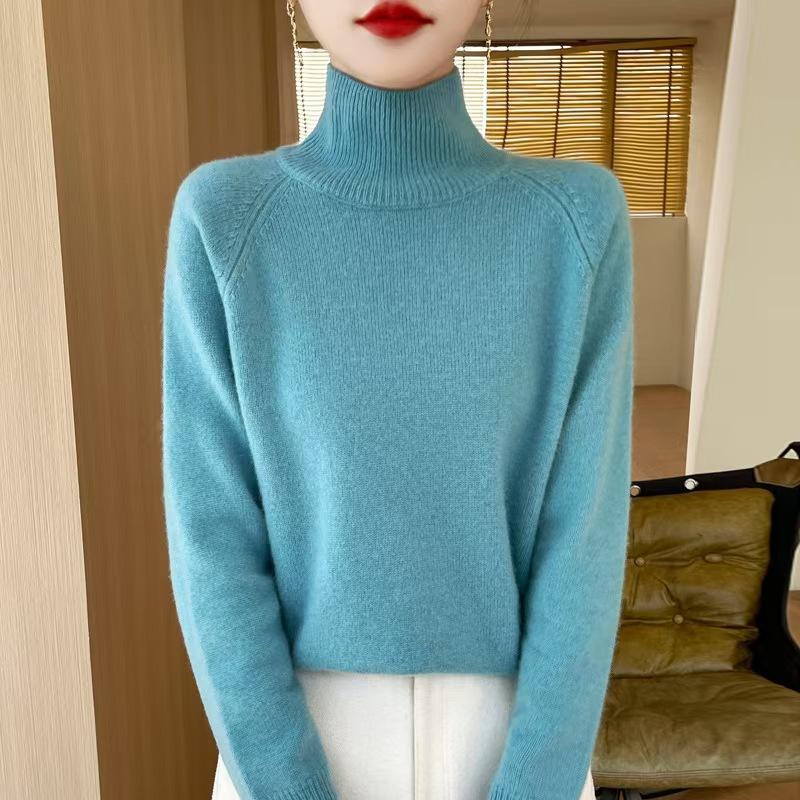 

Водолазка вязаный утолщенный свитер осень-зима вязаный свитер женский свободный корейский модный однотонный повседневный топ 28443 XXL озеро синий