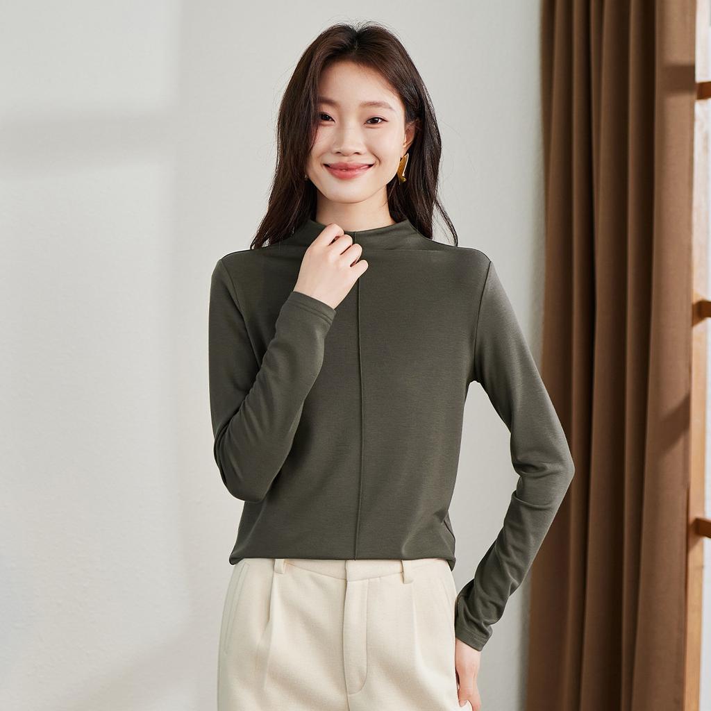 Simple Commuting Mid Seam Semi High Neck Base Shirt