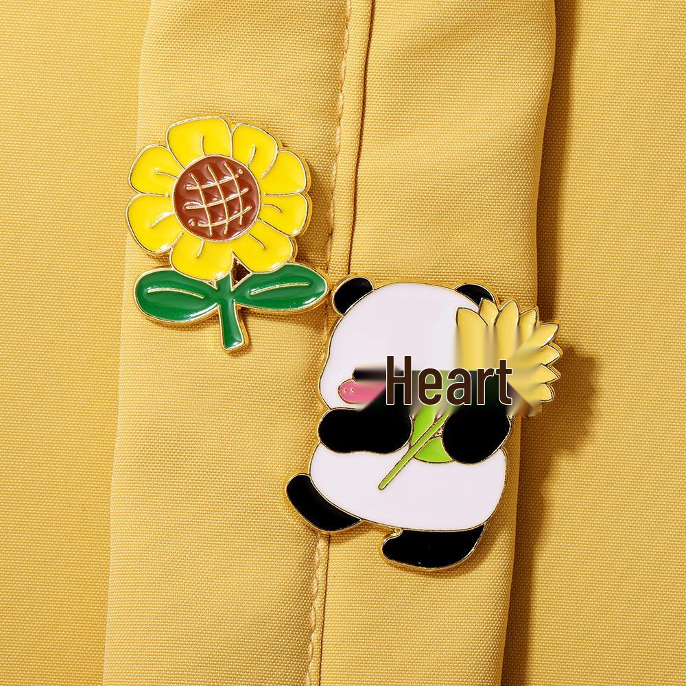 Creative Cute Panda and Sunflower Alloy Brooch - Fashionable Animal Badge Accessory