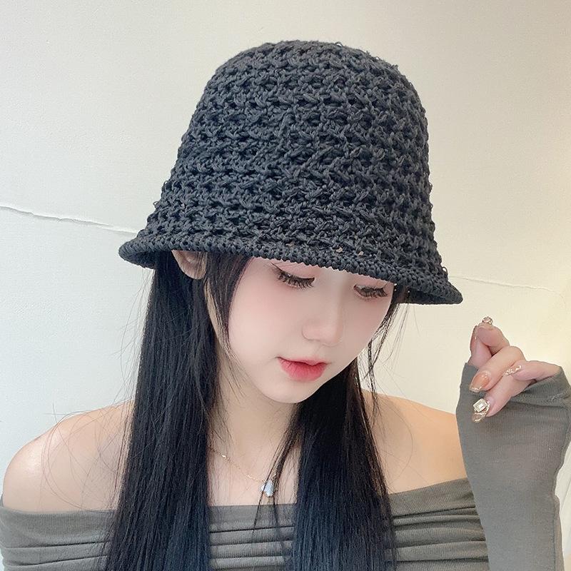 Hat Women's Woven Hollow Straw Hat Summer Breathable Sunshade Sun Protection Hat Outdoor Beach Face Small Versatile Basin Hat