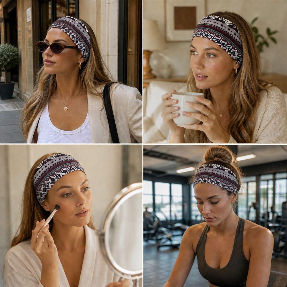 Ethnic Print Makeup Headband Sweat-absorbent Sport Hairband Durable Women's Hairband Daily Use
