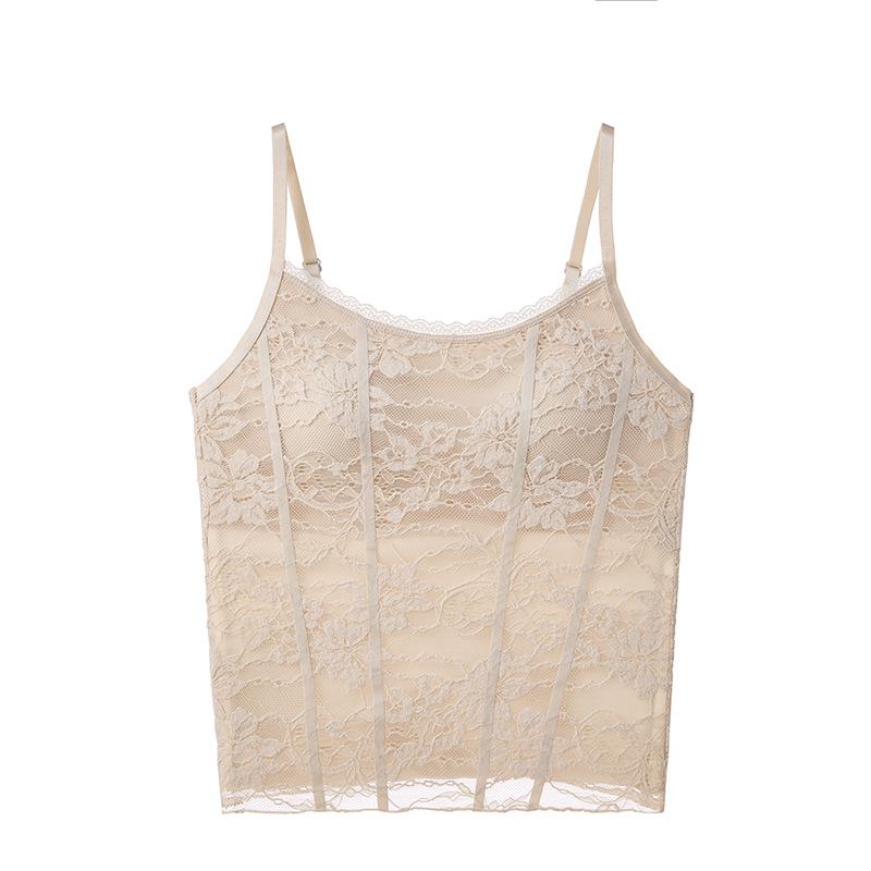 

2025 Early Autumn Pure & Sexy Down Lace Camisole with Fixed Chest Pad - Slimming Hot Girl Vest for Women L хакі