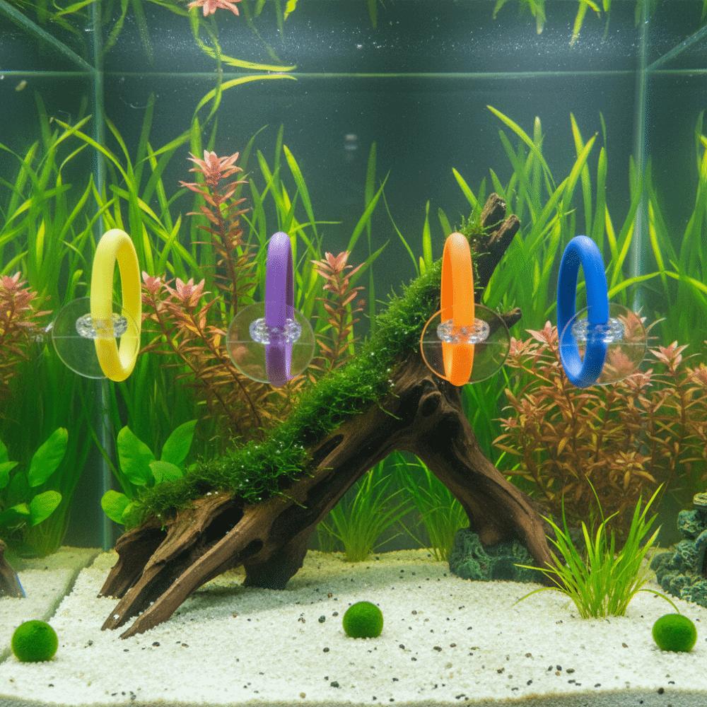 4PCS/SET Suction Cup Fish Training Ring Waterproof Colorful Fish Teasing Fish Tail Betta Training Circle Interactive Play