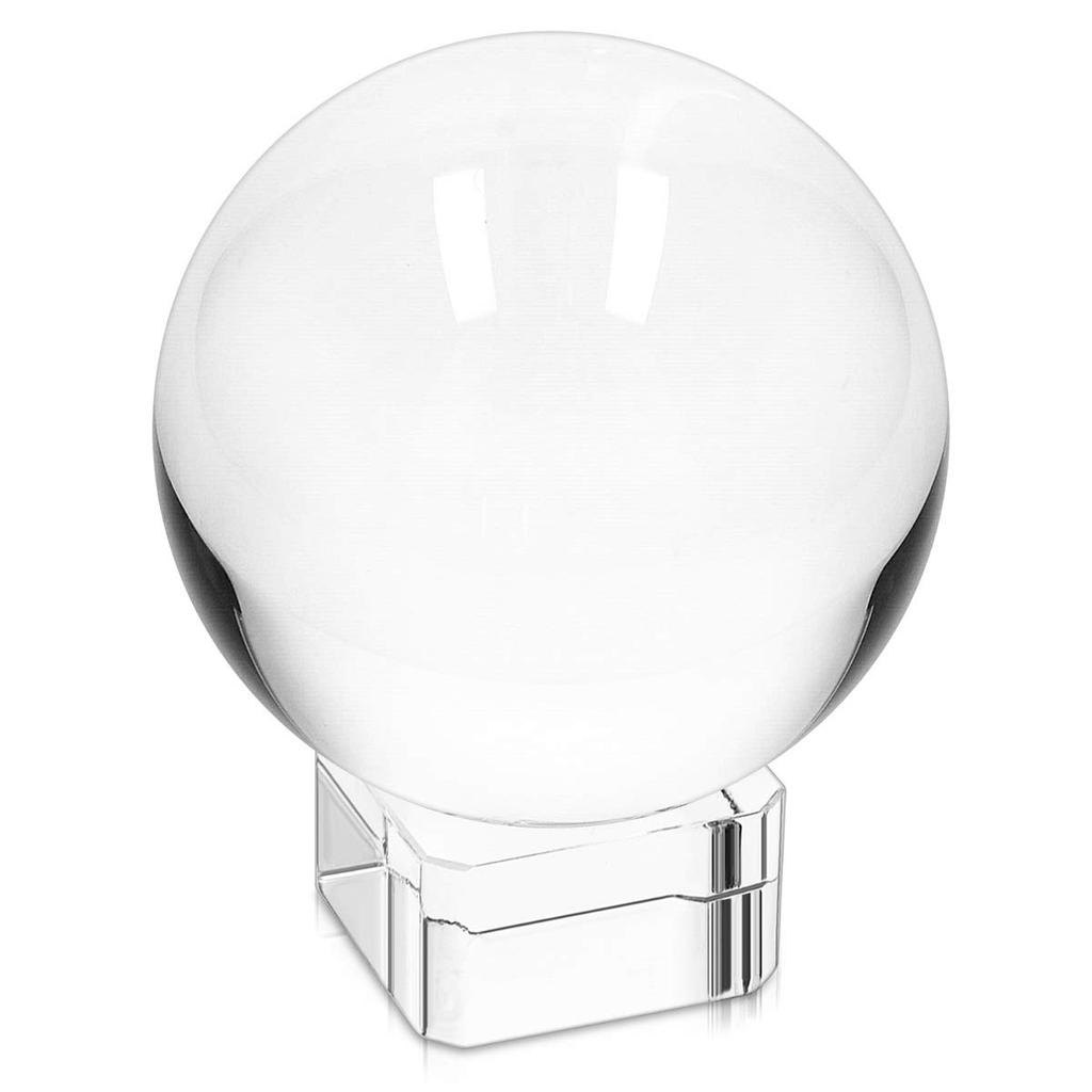 Navaris Glass Sphere for Photography - Glass Photo Ball with Stand - K9 Clear Crystal Ball for Ornamental Decoration - 80mm Diameter