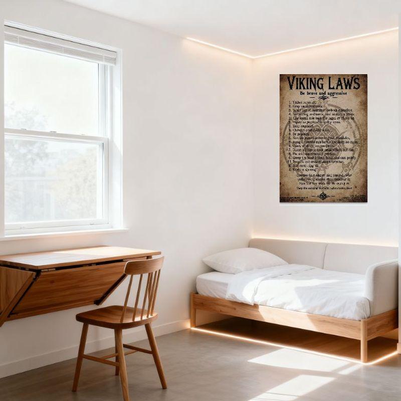 Viking Laws Vintage Style Tin Sign 'Be Brave and Aggressive' Old English Parchment Texture Metal Poster for Bar Pub Home Wall De