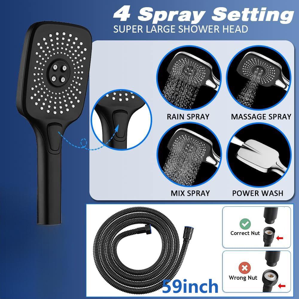Concealed Shower Set: 12" Square Top Spray with 3-Function Handheld Shower Head (Jet & Water Functions)