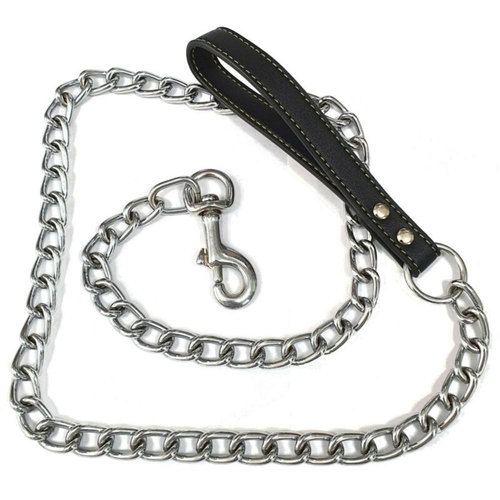 

Heavy Duty Dog Leash Chain With Leather Style Handle Strong Control Leash New чорний