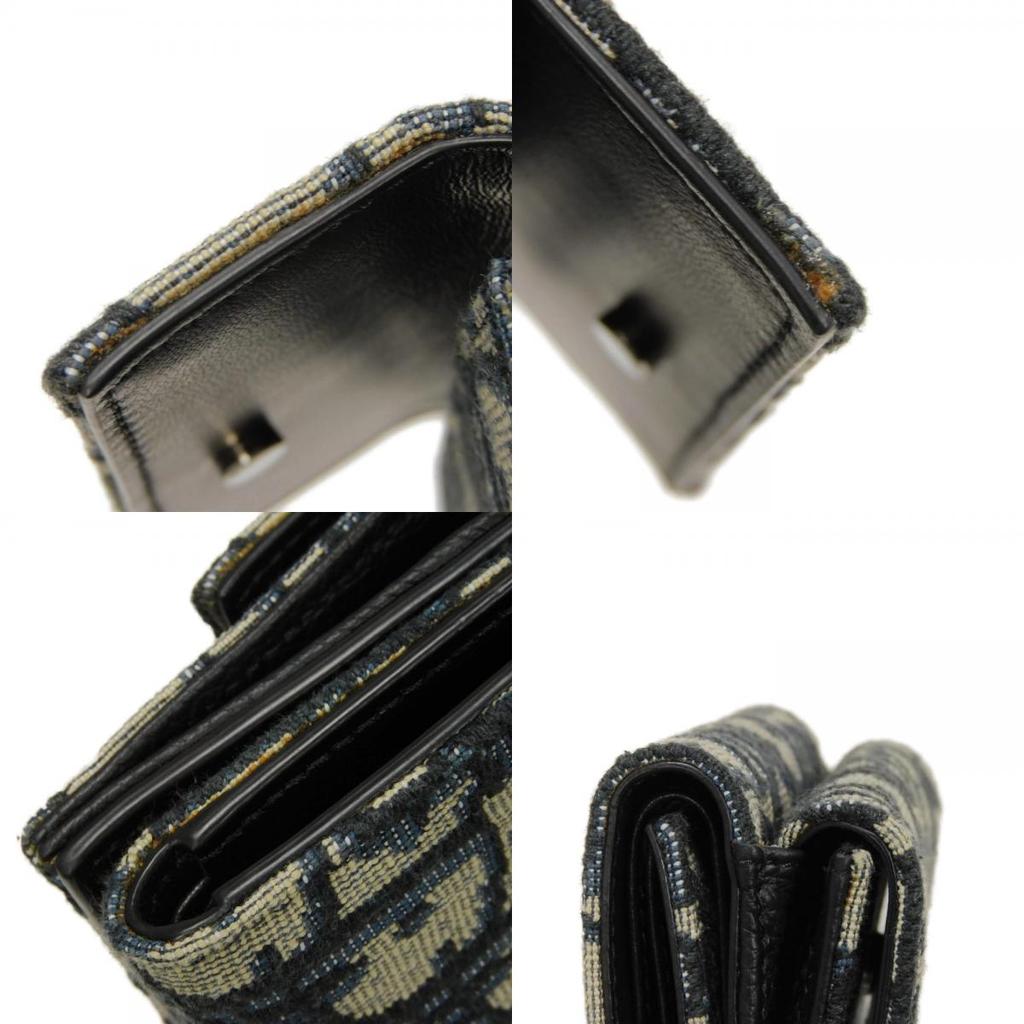 Used 10656 Oblique Jacquard Compact Wallet 2OBBC110YSE_H05E 7942 Black Japan Exclusive Logo Cotton Beige Unisex from