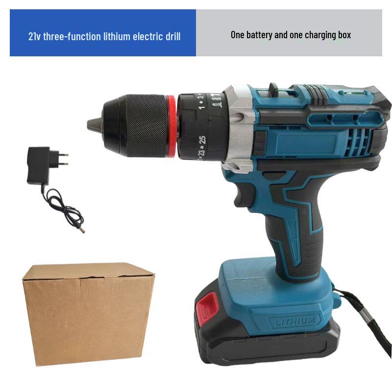 21V Lithium Battery Drill with Metal Chuck - Multi-Function Electric Screwdriver & Pistol Drill