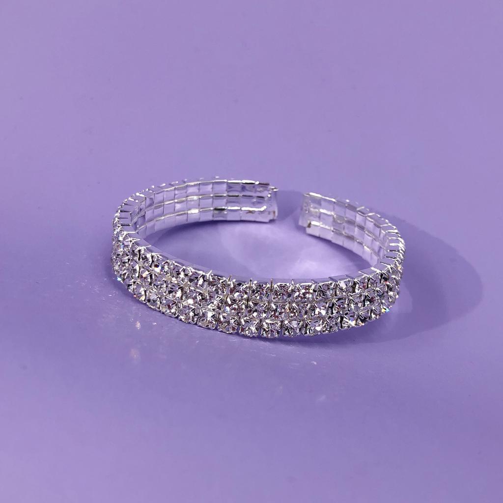 Claw Chain Three-row Bridal Elastic Opening Bracelet, Multi-layer Rhinestone Steel Ring Bracelet, Dress Accessories