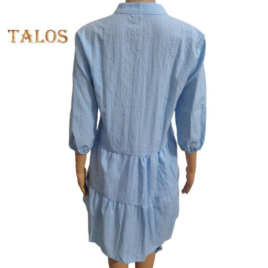 Button Down Shirt Dress for Women Casual Half Sleeve V-neck Stripe Dress Flowy A-line Midi Dress for Summer Beach Vacation