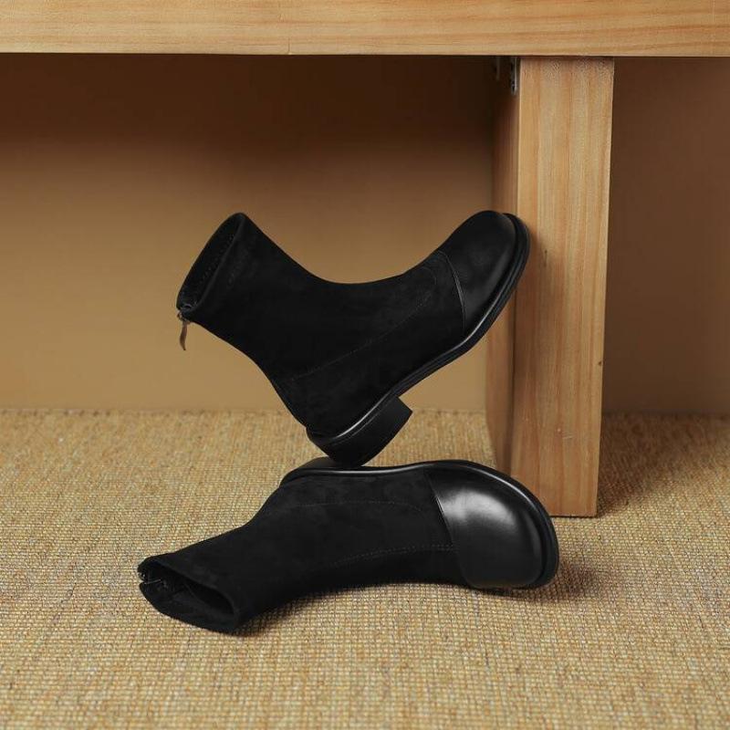 

Корейская версия женских ботинок мартин на нескользящей резиновой подошве, удобные, с задней молнией, однотонные, из замши, новые женские ботинки, низкий каблук, полусапоги 39