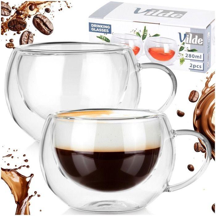 Double Wall Glasses - Vilde - 280 Ml X2 - Insulating Transparent Thermal - Modern Design