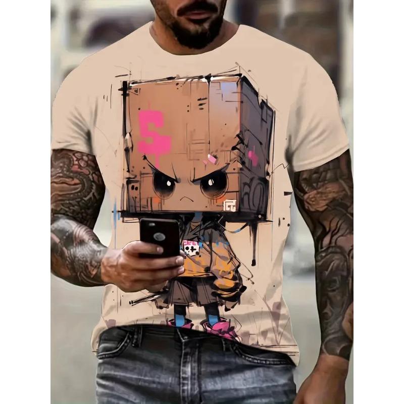 Summer Cartoon Men's T-shirt Fun Pattern 3D Printed Short Sleeve Fashion T-shirt Men's Loose Top T-shirt