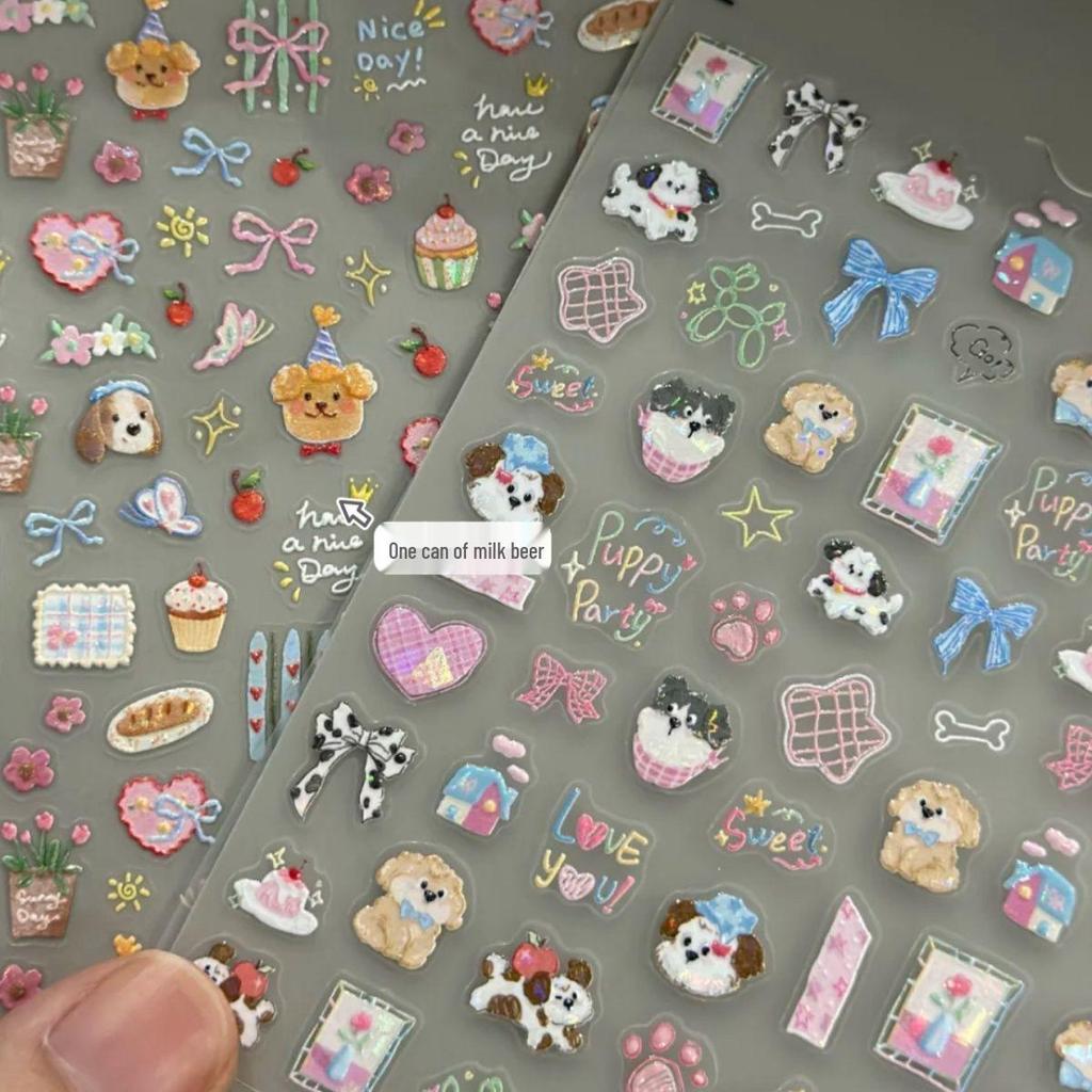 Korean Cute Puppy Bow Nail & Journal Stickers