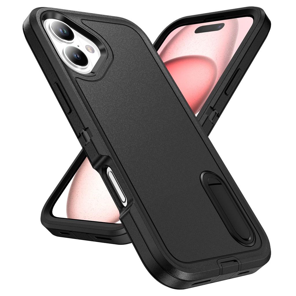 For iPhone 16 Case PC+Silicone+EVA Kickstand Drop-Proof Phone Cover