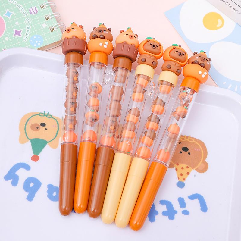 3Pcs Creative Interesting Capybara Neutral Pen Kawaii Aesthetic Cute Cartoon Beads Pen Writing Smooth Pens Quick-Drying Neutral Pens Gift School