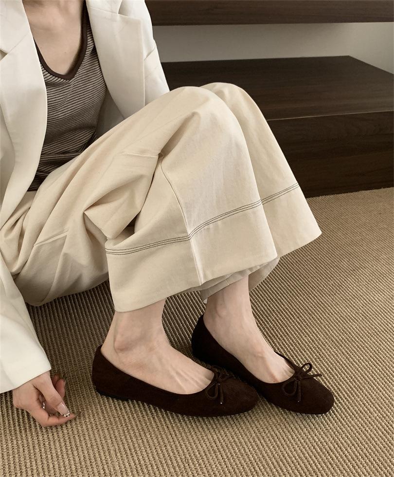 Fairy Style Bow Shallow Mouth Single Shoes Flat Mary Jane Shoes Spring 2025 New Soft Leather Beanie Shoes