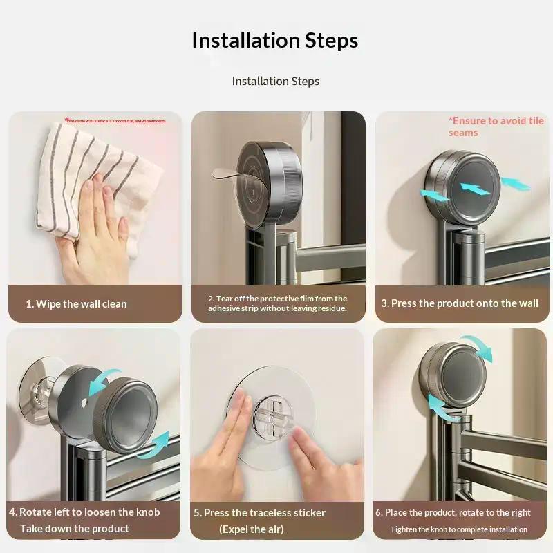 Swivel Towel Rack, 3-Arm Suction Cup Towel Holder, Thicken Aluminum Swing Out Towel Bar, Rustproof Space Saving Towel Hanger