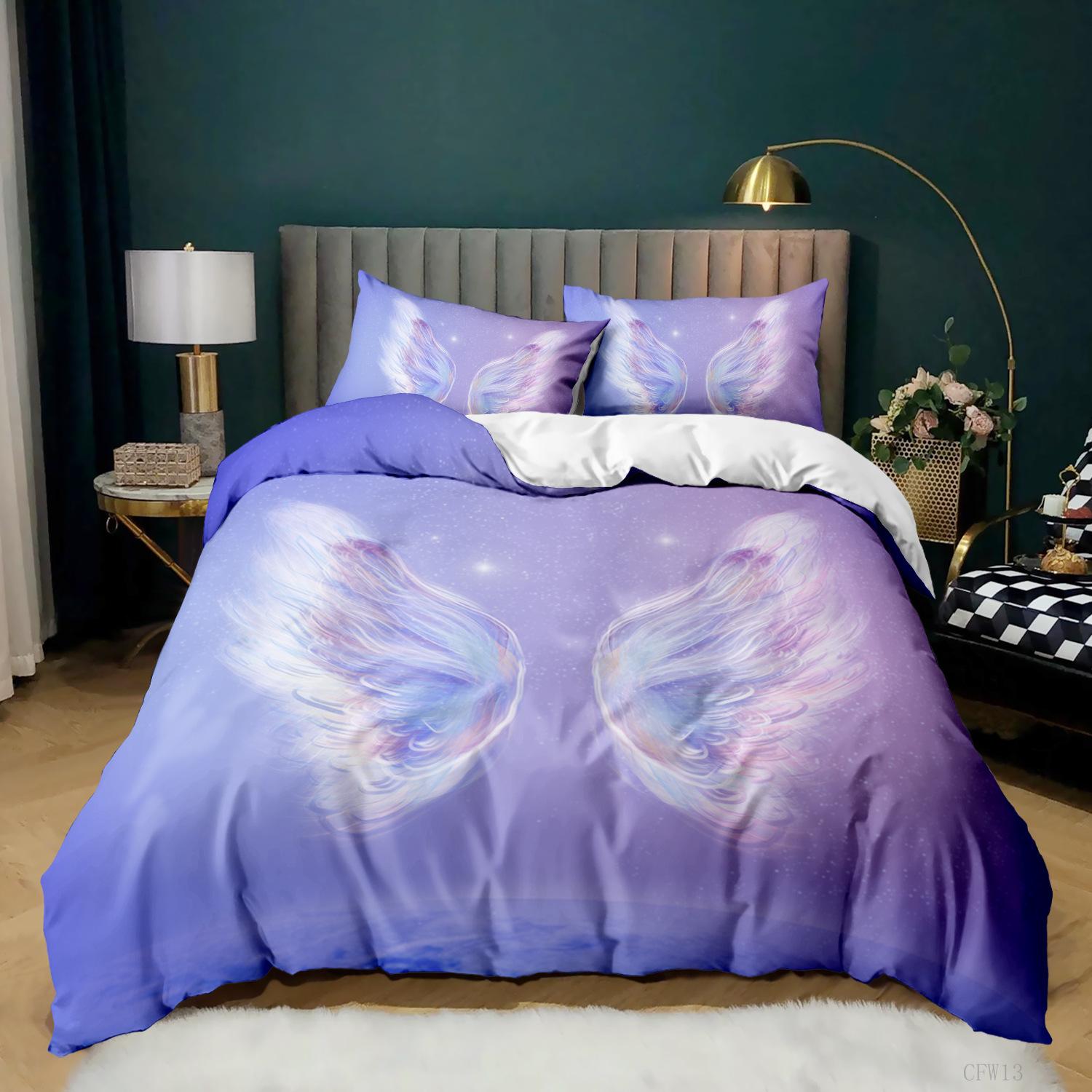 

Comforter Angel Wings Black Background Bright Orange Wing 3D Print Comforter King Queen Size Polyester Bedding Set Comforter (quilt)-EU Single(135*200cm)3pcs