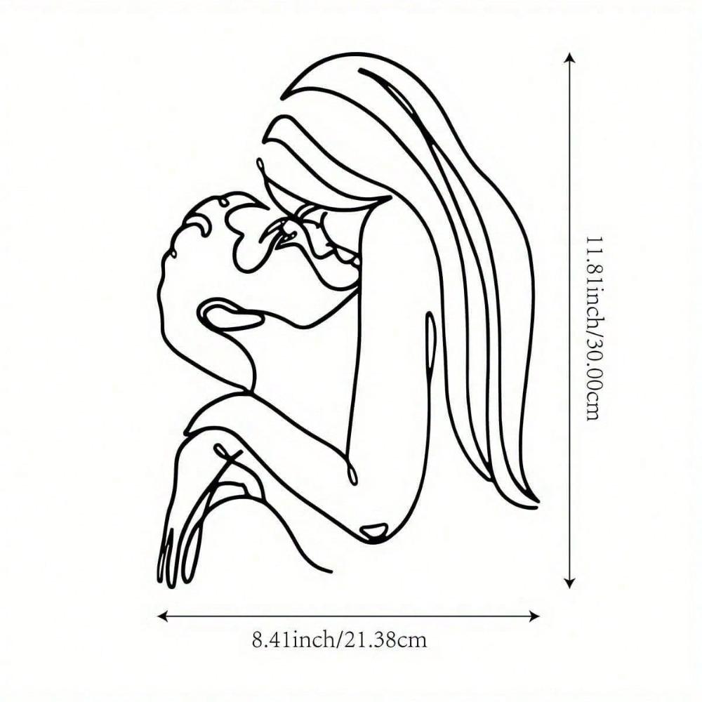 1 PC of Couple Lovers Kissing Long Hair Lady Metal Wall Art - Modern Home Decor for Bedroom, Living Room, or Bathroom.